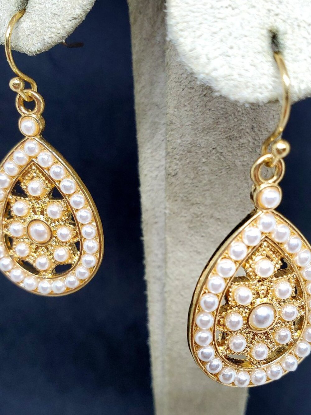 Rose Gold Pearl Accent Boho Chic Stunning Dangle Pierced Earrings